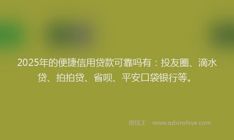 2025年的便捷信用贷款可靠吗有：投友圈、滴水贷、拍拍贷、省呗、平安口袋银行等。