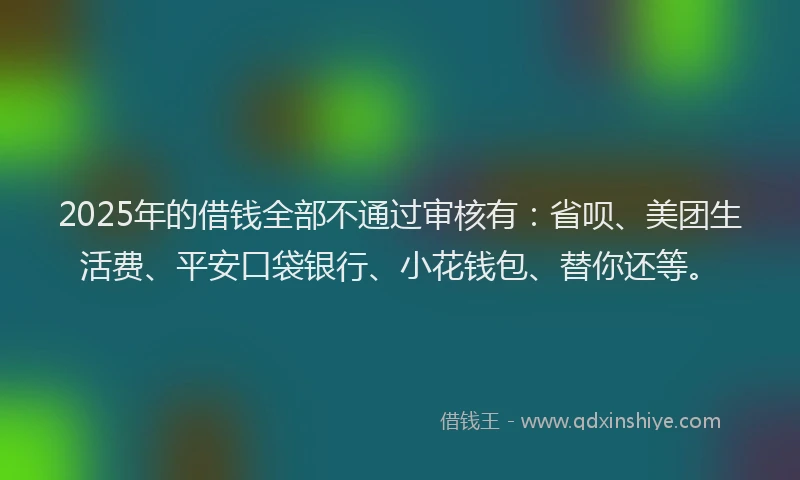2025年的借钱全部不通过审核有：省呗、美团生活费、平安口袋银行、小花钱包、替你还等。