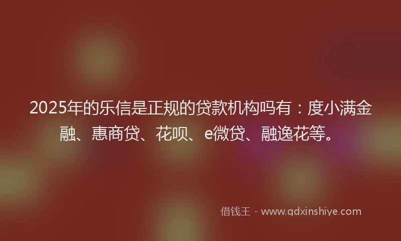 2025年的乐信是正规的贷款机构吗有：度小满金融、惠商贷、花呗、e微贷、融逸花等。