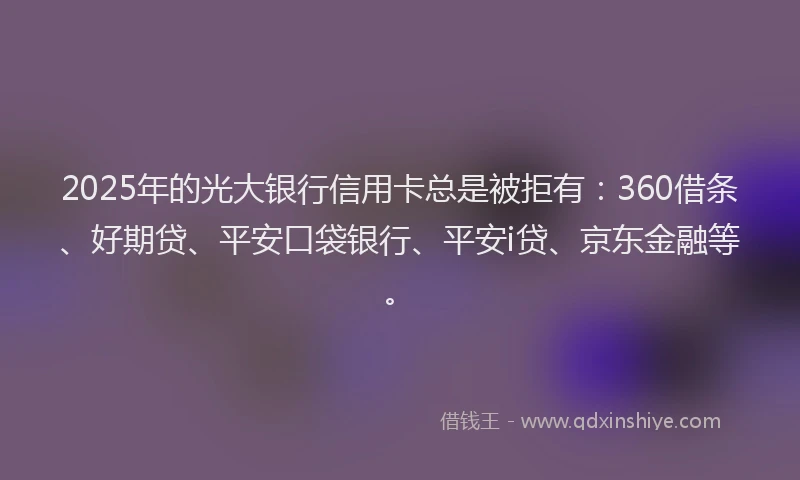 2025年的光大银行信用卡总是被拒有：360借条、好期贷、平安口袋银行、平安i贷、京东金融等。