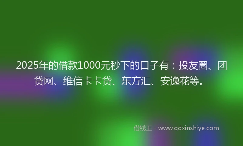 2025年的借款1000元秒下的口子有：投友圈、团贷网、维信卡卡贷、东方汇、安逸花等。