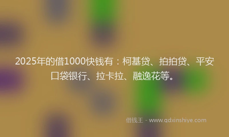 2025年的借1000快钱有：柯基贷、拍拍贷、平安口袋银行、拉卡拉、融逸花等。