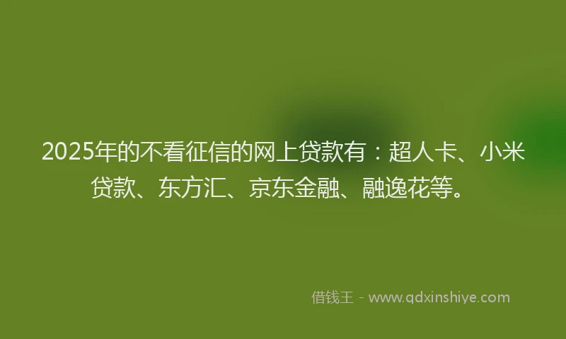 2025年的不看征信的网上贷款有：超人卡、小米贷款、东方汇、京东金融、融逸花等。