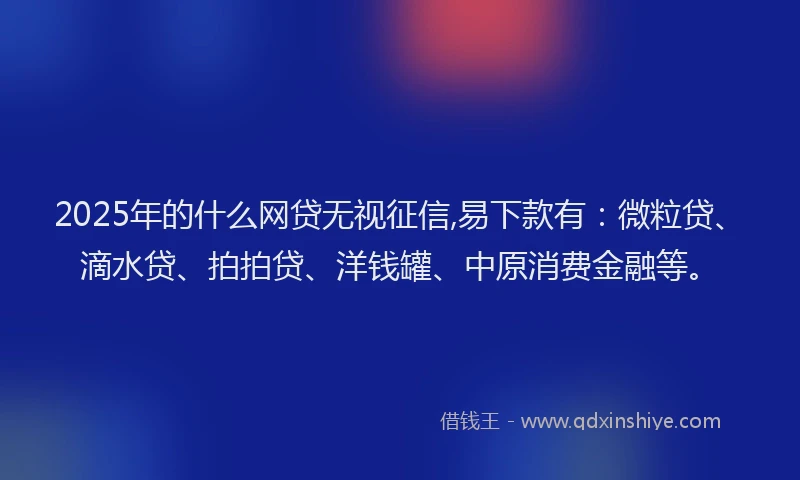 2025年的什么网贷无视征信,易下款有：微粒贷、滴水贷、拍拍贷、洋钱罐、中原消费金融等。