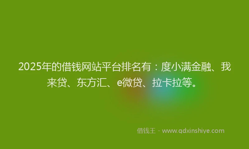 2025年的借钱网站平台排名有：度小满金融、我来贷、东方汇、e微贷、拉卡拉等。