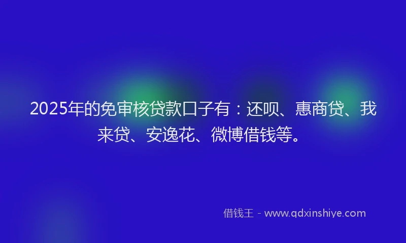 2025年的免审核贷款口子有：还呗、惠商贷、我来贷、安逸花、微博借钱等。