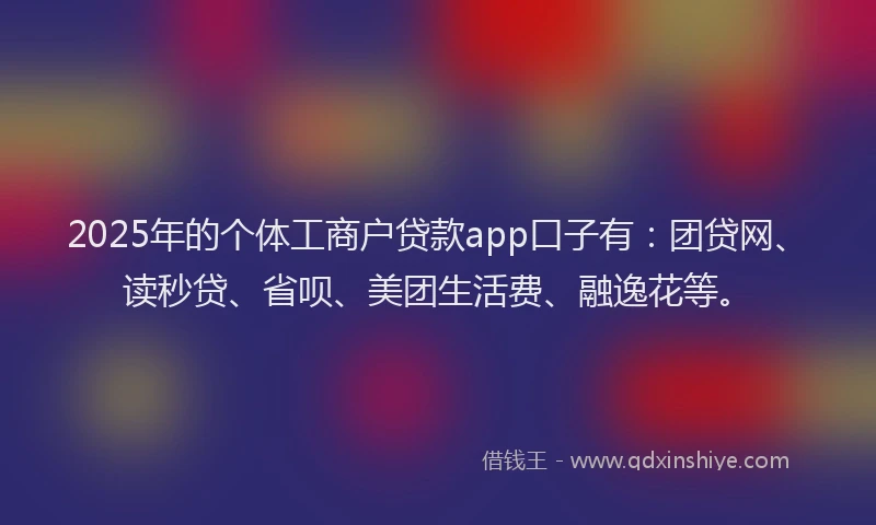 2025年的个体工商户贷款app口子有：团贷网、读秒贷、省呗、美团生活费、融逸花等。