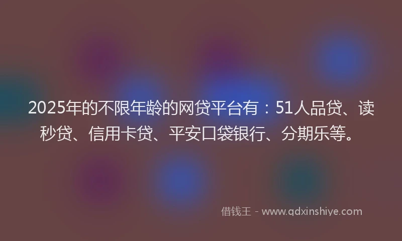 2025年的不限年龄的网贷平台有：51人品贷、读秒贷、信用卡贷、平安口袋银行、分期乐等。