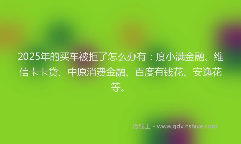 2025年的买车被拒了怎么办有：度小满金融、维信卡卡贷、中原消费金融、百度有钱花、安逸花等。