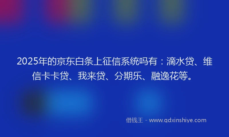 2025年的京东白条上征信系统吗有：滴水贷、维信卡卡贷、我来贷、分期乐、融逸花等。