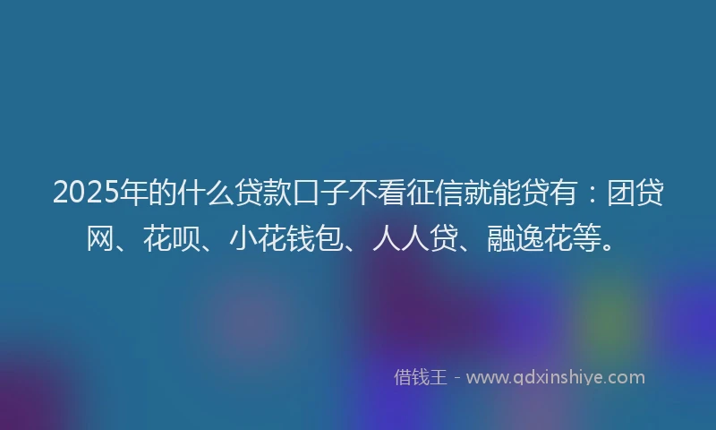 2025年的什么贷款口子不看征信就能贷有：团贷网、花呗、小花钱包、人人贷、融逸花等。