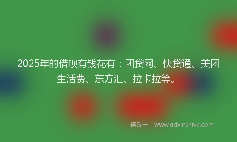 2025年的借呗有钱花有：团贷网、快贷通、美团生活费、东方汇、拉卡拉等。
