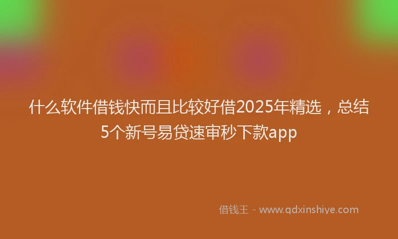 什么软件借钱快而且比较好借2025年精选，总结5个新号易贷速审秒下款app