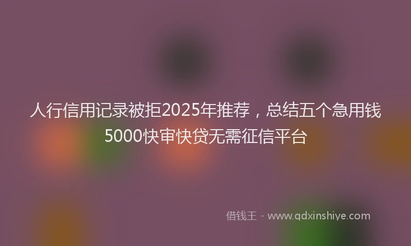 人行信用记录被拒2025年推荐，总结五个急用钱5000快审快贷无需征信平台