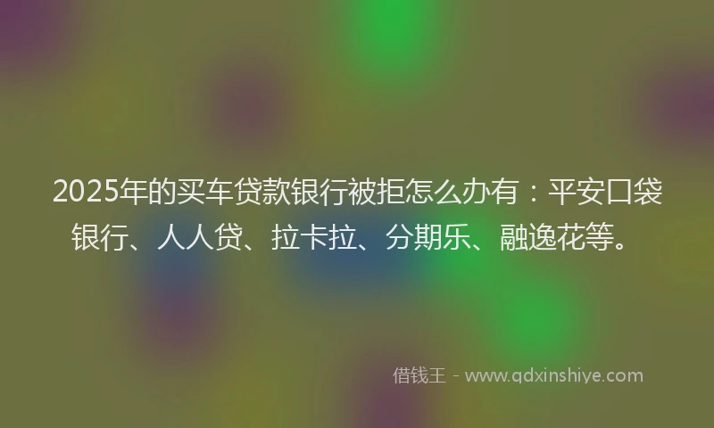 2025年的买车贷款银行被拒怎么办有：平安口袋银行、人人贷、拉卡拉、分期乐、融逸花等。