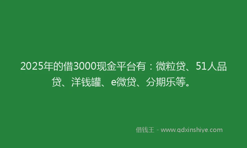 2025年的借3000现金平台有：微粒贷、51人品贷、洋钱罐、e微贷、分期乐等。