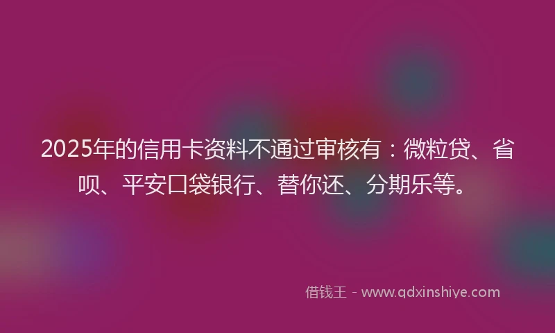 2025年的信用卡资料不通过审核有：微粒贷、省呗、平安口袋银行、替你还、分期乐等。