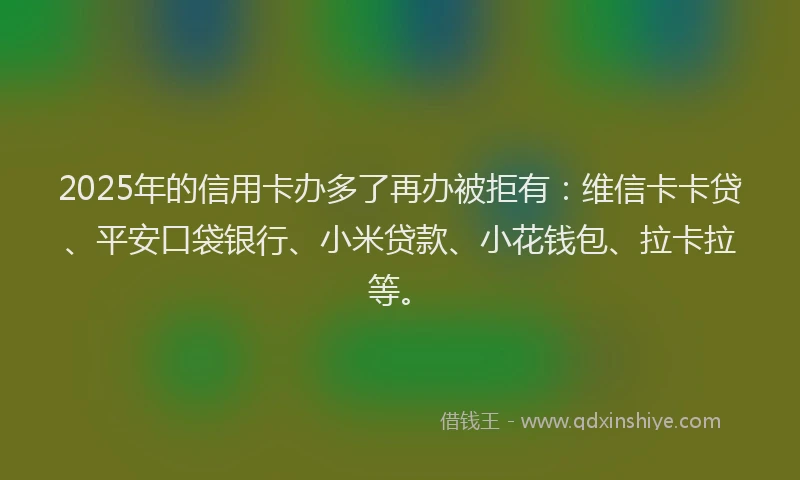2025年的信用卡办多了再办被拒有：维信卡卡贷、平安口袋银行、小米贷款、小花钱包、拉卡拉等。