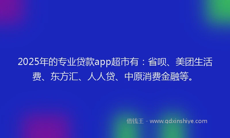 2025年的专业贷款app超市有：省呗、美团生活费、东方汇、人人贷、中原消费金融等。
