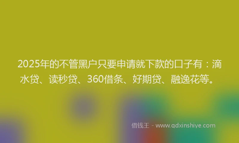 2025年的不管黑户只要申请就下款的口子有：滴水贷、读秒贷、360借条、好期贷、融逸花等。