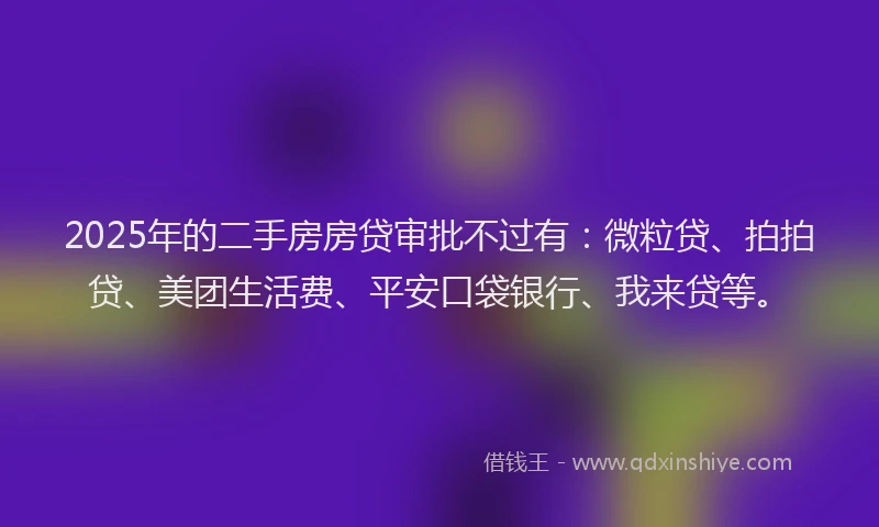 2025年的二手房房贷审批不过有：微粒贷、拍拍贷、美团生活费、平安口袋银行、我来贷等。
