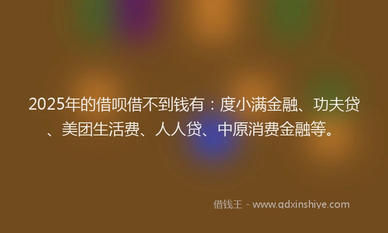 2025年的借呗借不到钱有：度小满金融、功夫贷、美团生活费、人人贷、中原消费金融等。