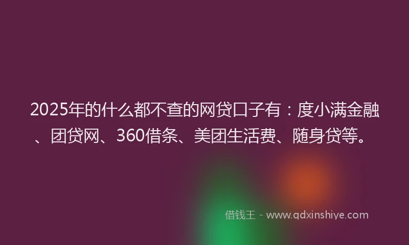 2025年的什么都不查的网贷口子有：度小满金融、团贷网、360借条、美团生活费、随身贷等。