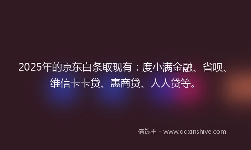 2025年的京东白条取现有:度小满金融、省呗、维信卡卡贷、惠商贷、人人贷等。