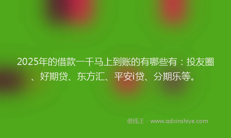 2025年的借款一千马上到账的有哪些有：投友圈、好期贷、东方汇、平安i贷、分期乐等。
