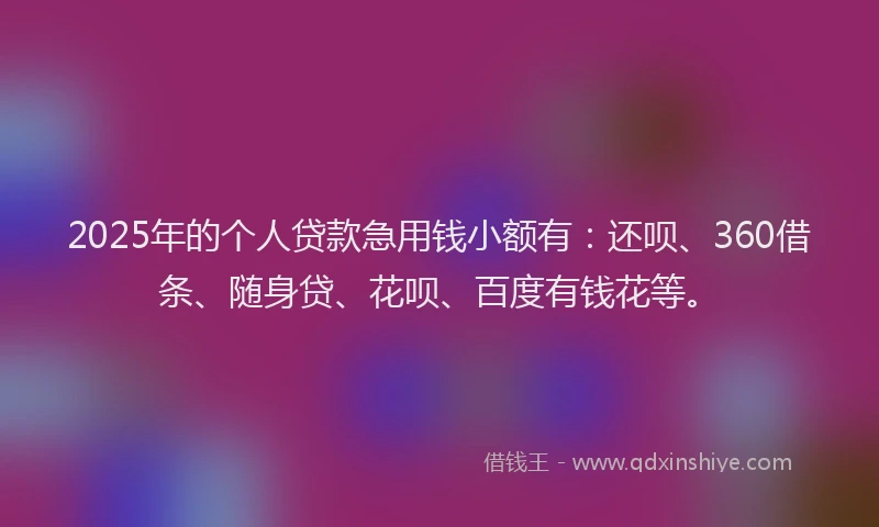 2025年的个人贷款急用钱小额有：还呗、360借条、随身贷、花呗、百度有钱花等。
