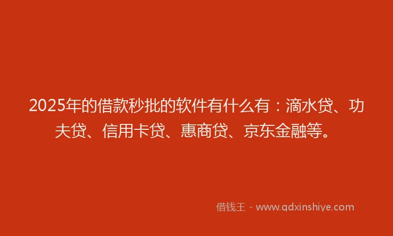 2025年的借款秒批的软件有什么有：滴水贷、功夫贷、信用卡贷、惠商贷、京东金融等。