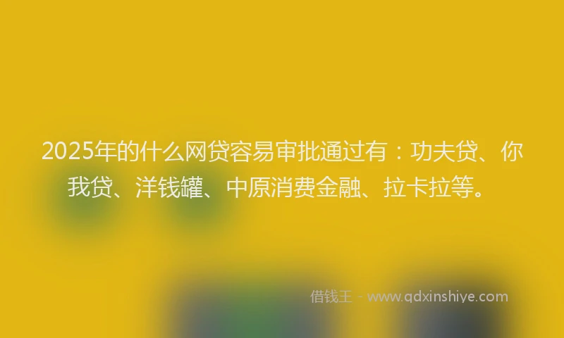 2025年的什么网贷容易审批通过有：功夫贷、你我贷、洋钱罐、中原消费金融、拉卡拉等。