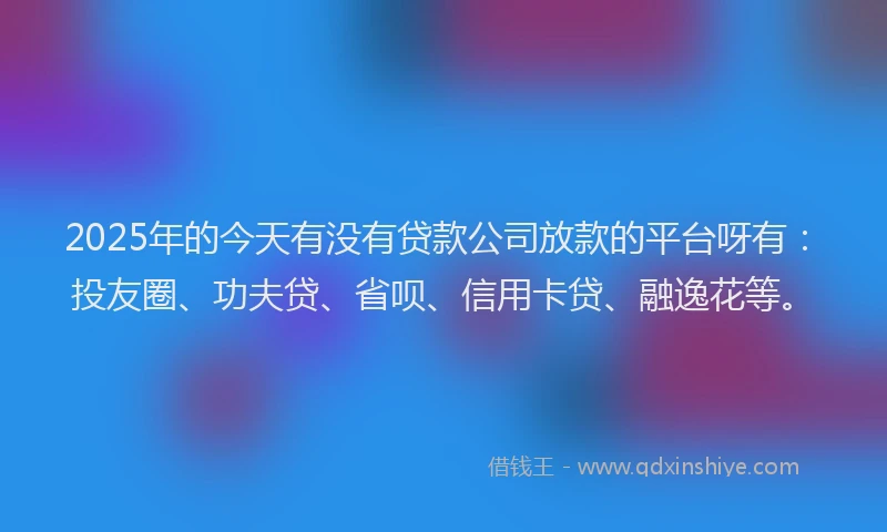 2025年的今天有没有贷款公司放款的平台呀有：投友圈、功夫贷、省呗、信用卡贷、融逸花等。