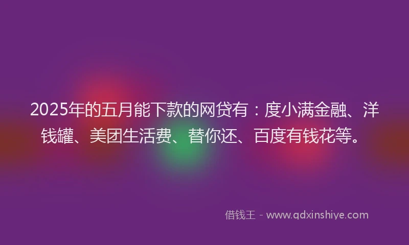 2025年的五月能下款的网贷有：度小满金融、洋钱罐、美团生活费、替你还、百度有钱花等。