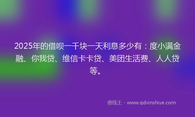 2025年的借呗一千块一天利息多少有：度小满金融、你我贷、维信卡卡贷、美团生活费、人人贷等。