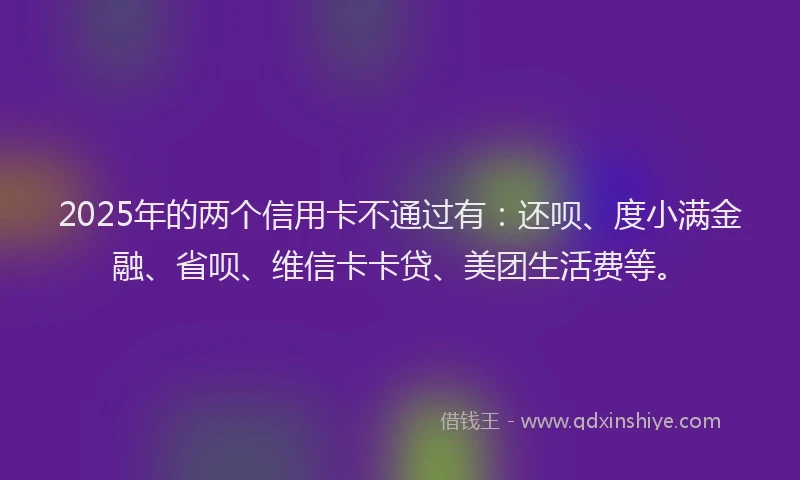 2025年的两个信用卡不通过有：还呗、度小满金融、省呗、维信卡卡贷、美团生活费等。
