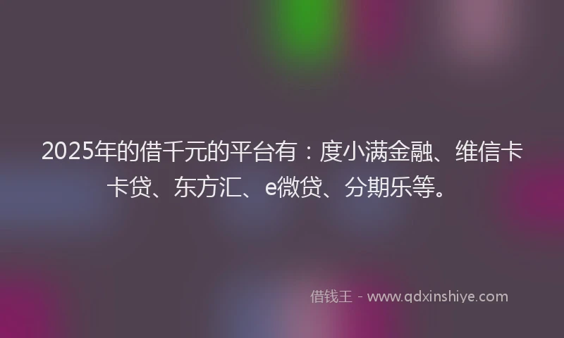 2025年的借千元的平台有：度小满金融、维信卡卡贷、东方汇、e微贷、分期乐等。