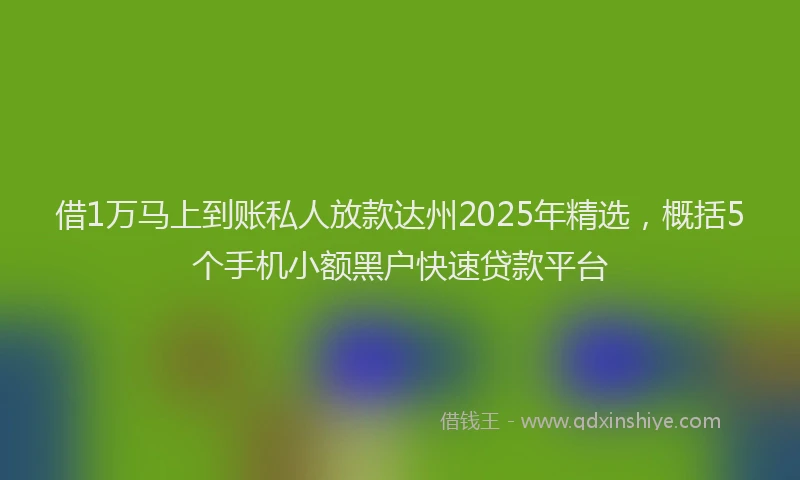 借1万马上到账私人放款达州2025年精选，概括5个手机小额黑户快速贷款平台