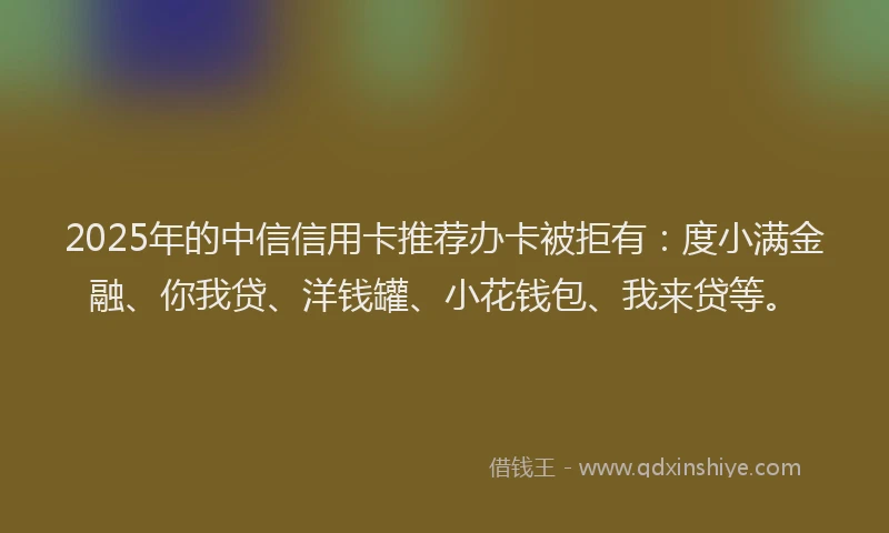 2025年的中信信用卡推荐办卡被拒有：度小满金融、你我贷、洋钱罐、小花钱包、我来贷等。