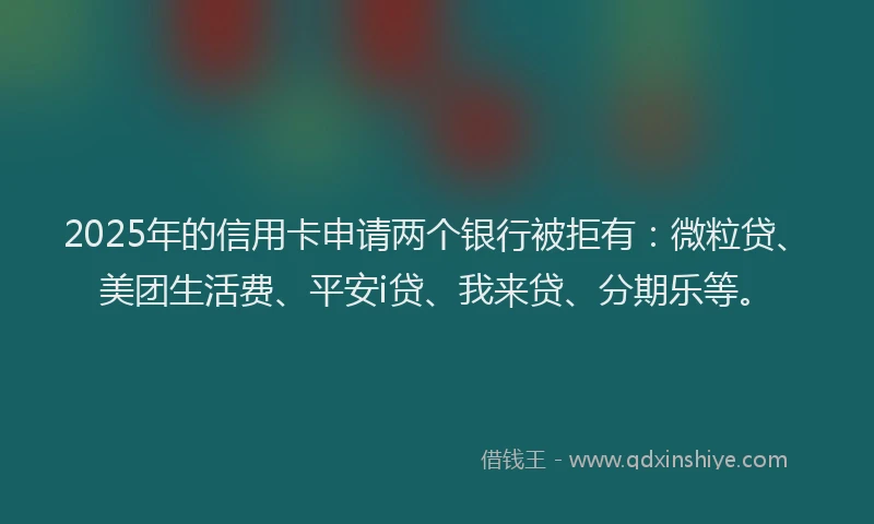 2025年的信用卡申请两个银行被拒有：微粒贷、美团生活费、平安i贷、我来贷、分期乐等。
