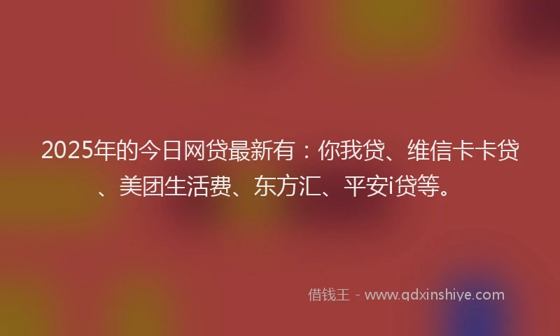 2025年的今日网贷最新有：你我贷、维信卡卡贷、美团生活费、东方汇、平安i贷等。