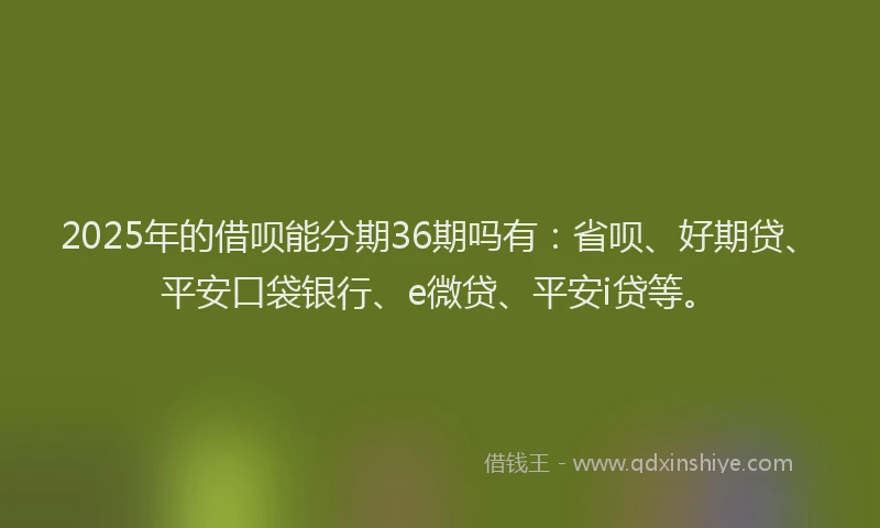 2025年的借呗能分期36期吗有：省呗、好期贷、平安口袋银行、e微贷、平安i贷等。