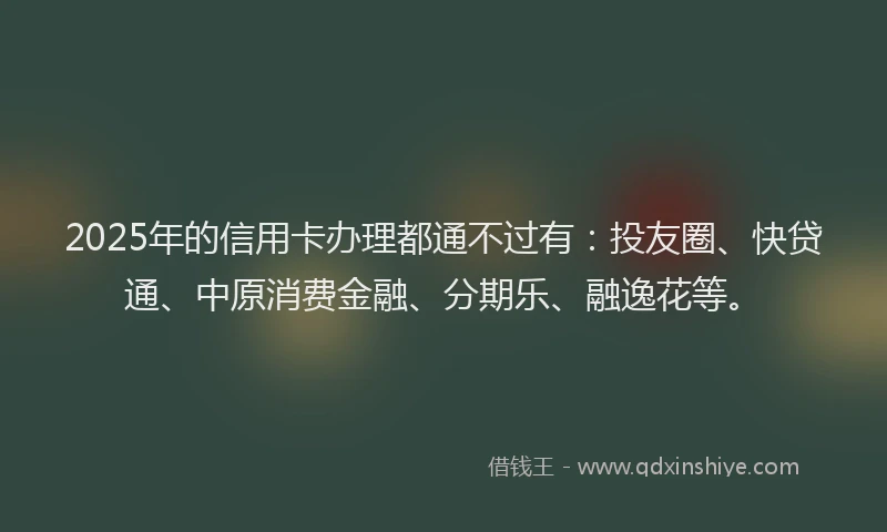 2025年的信用卡办理都通不过有：投友圈、快贷通、中原消费金融、分期乐、融逸花等。