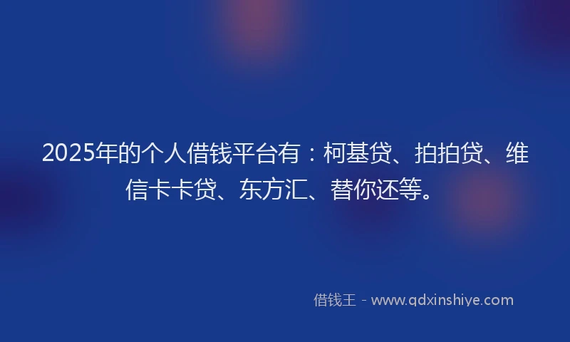 2025年的个人借钱平台有：柯基贷、拍拍贷、维信卡卡贷、东方汇、替你还等。