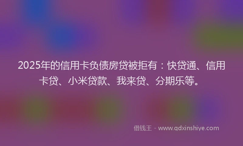 2025年的信用卡负债房贷被拒有：快贷通、信用卡贷、小米贷款、我来贷、分期乐等。