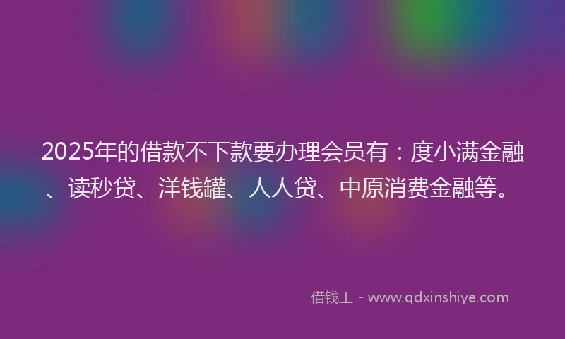 2025年的借款不下款要办理会员有：度小满金融、读秒贷、洋钱罐、人人贷、中原消费金融等。