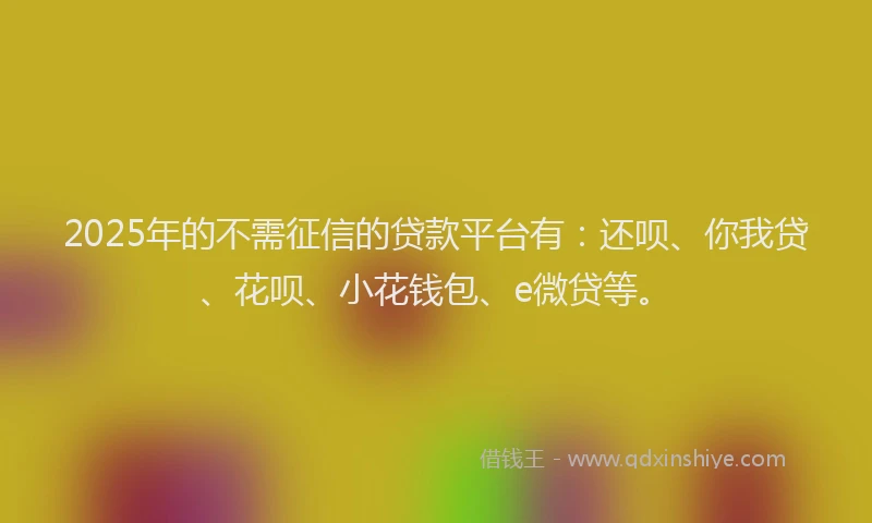 2025年的不需征信的贷款平台有：还呗、你我贷、花呗、小花钱包、e微贷等。