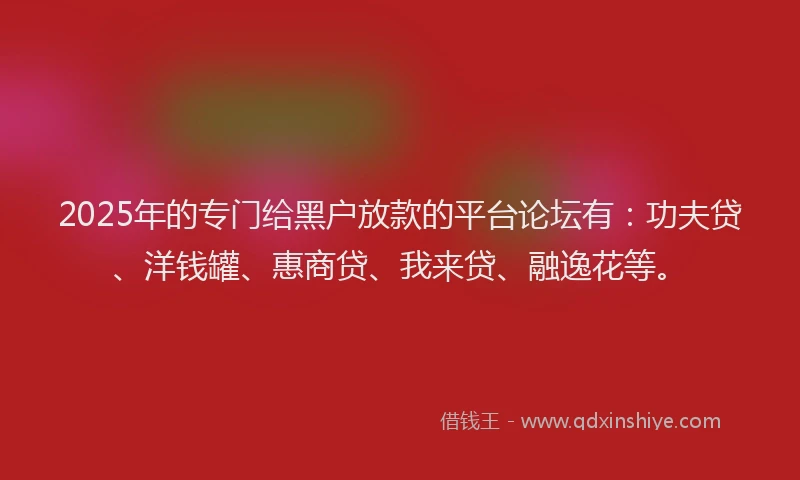 2025年的专门给黑户放款的平台论坛有：功夫贷、洋钱罐、惠商贷、我来贷、融逸花等。