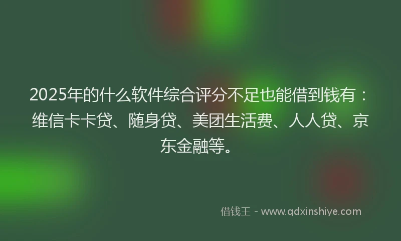 2025年的什么软件综合评分不足也能借到钱有：维信卡卡贷、随身贷、美团生活费、人人贷、京东金融等。