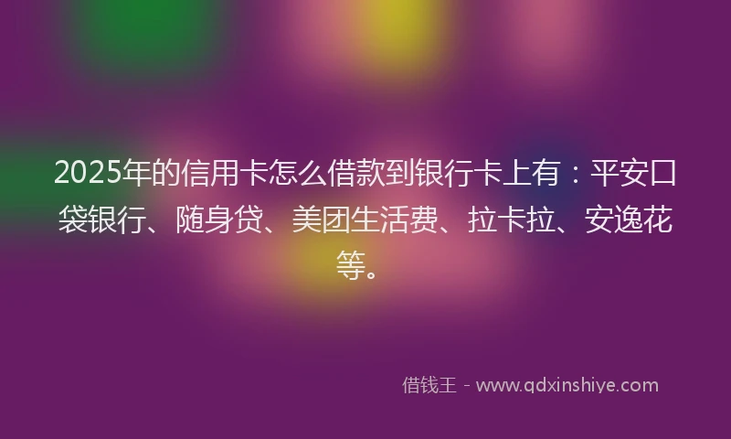 2025年的信用卡怎么借款到银行卡上有：平安口袋银行、随身贷、美团生活费、拉卡拉、安逸花等。